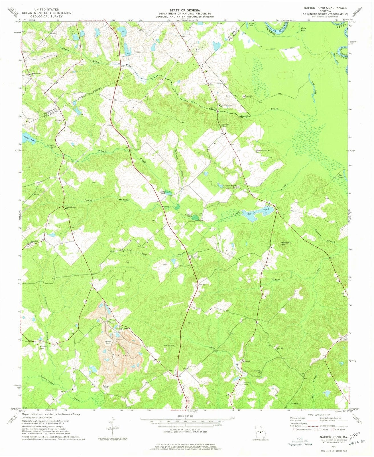 1973 Napier Pond, GA - Georgia - USGS Topographic Map