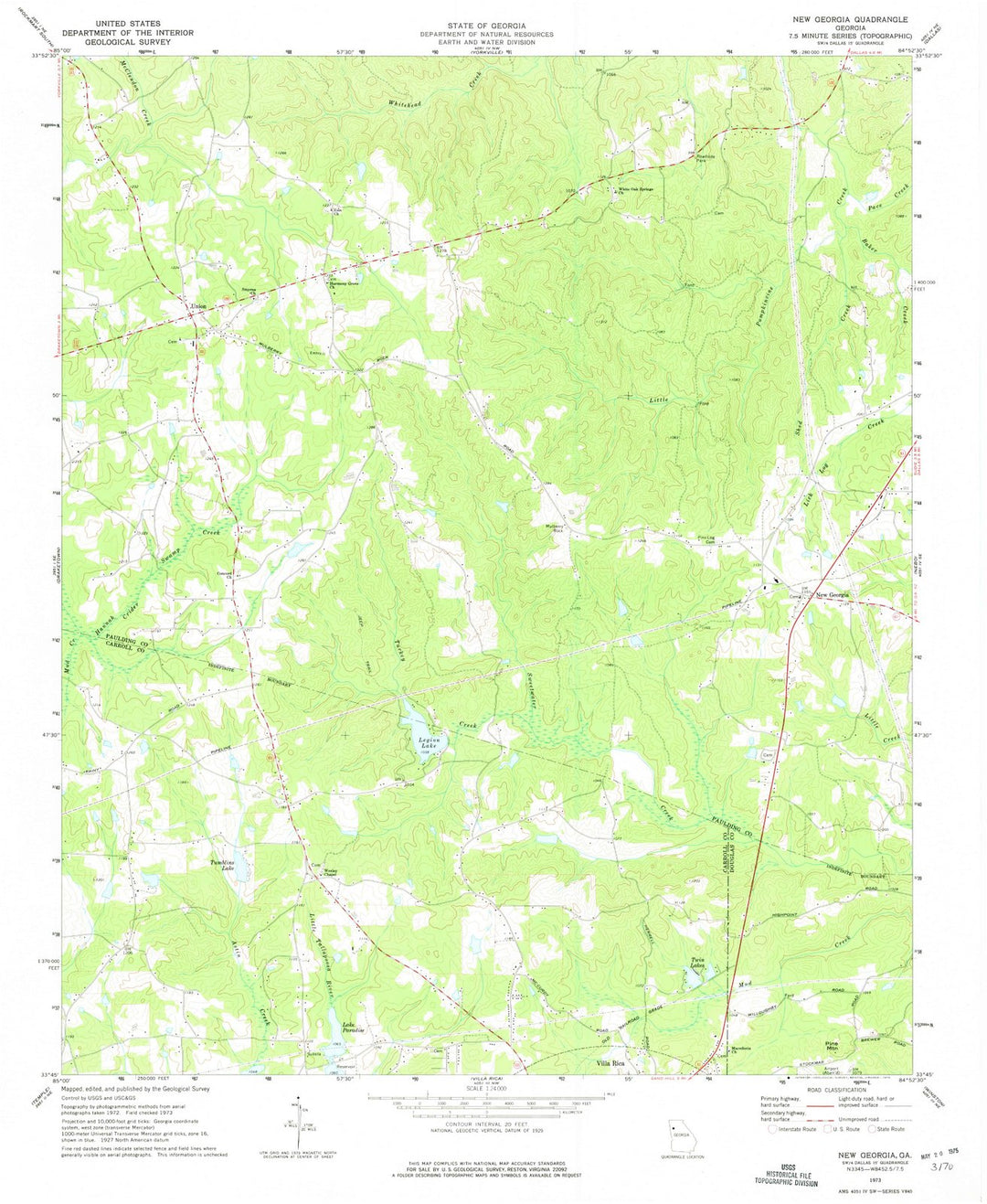 1973 New Georgia, GA - Georgia - USGS Topographic Map