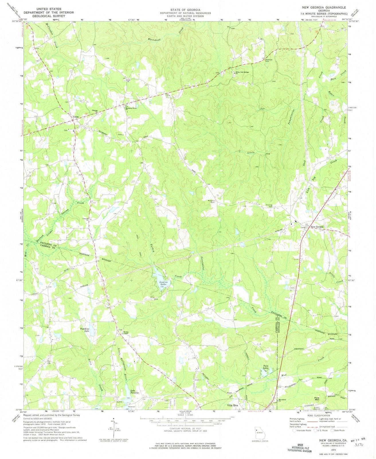 1973 New Georgia, GA - Georgia - USGS Topographic Map