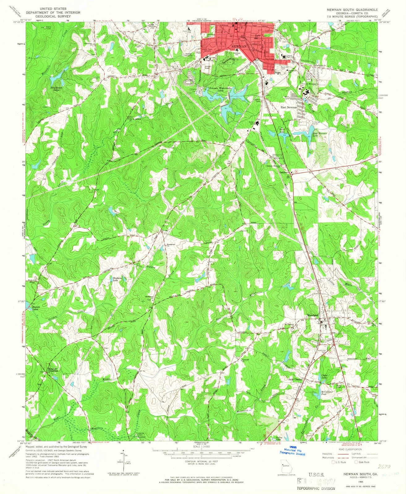 1965 Newnan South, GA - Georgia - USGS Topographic Map