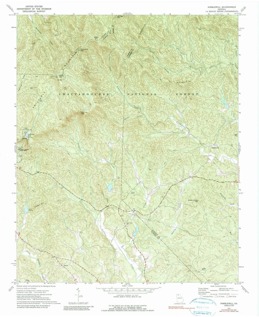 1971 Nimblewill, GA - Georgia - USGS Topographic Map