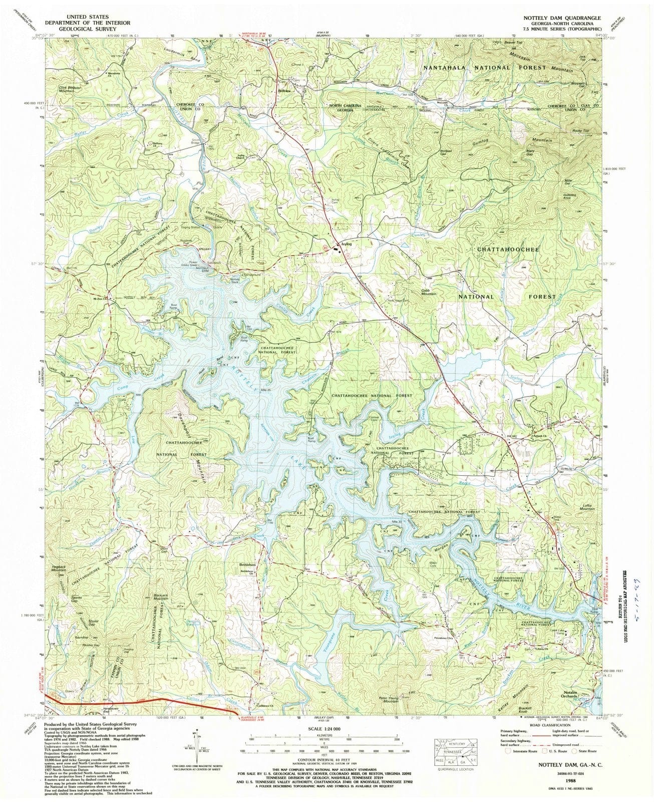1988 Nottleyam, GA - Georgia - USGS Topographic Map