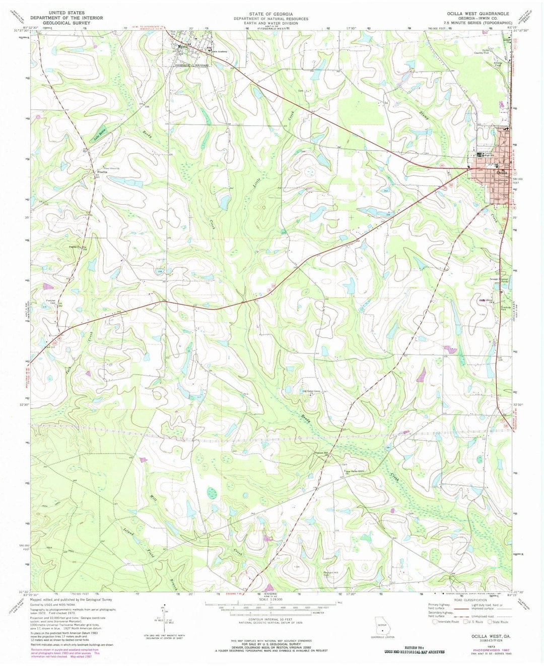 1973 Ocilla West, GA - Georgia - USGS Topographic Map