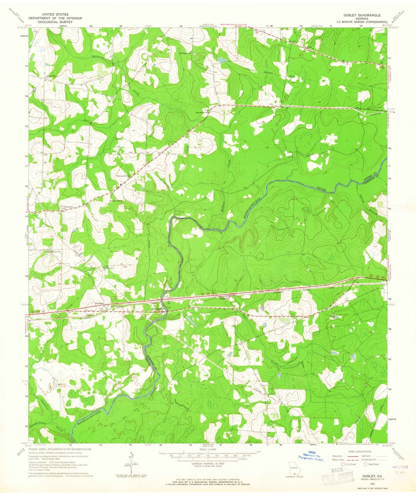 1961 Ousley, GA - Georgia - USGS Topographic Map