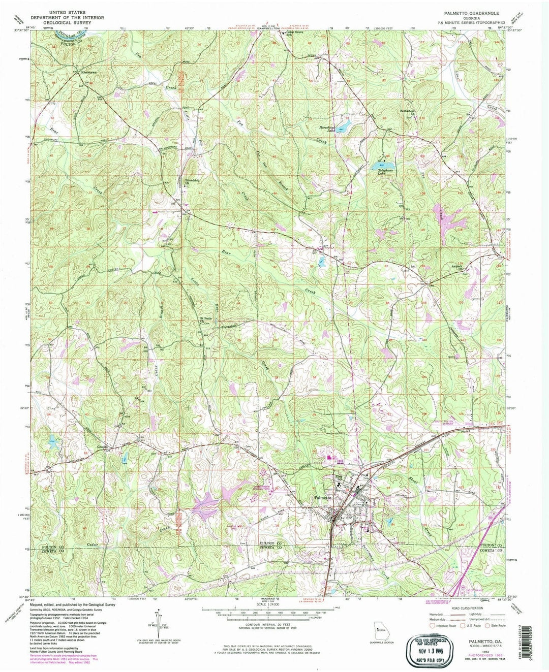 1954 Palmetto, GA - Georgia - USGS Topographic Map