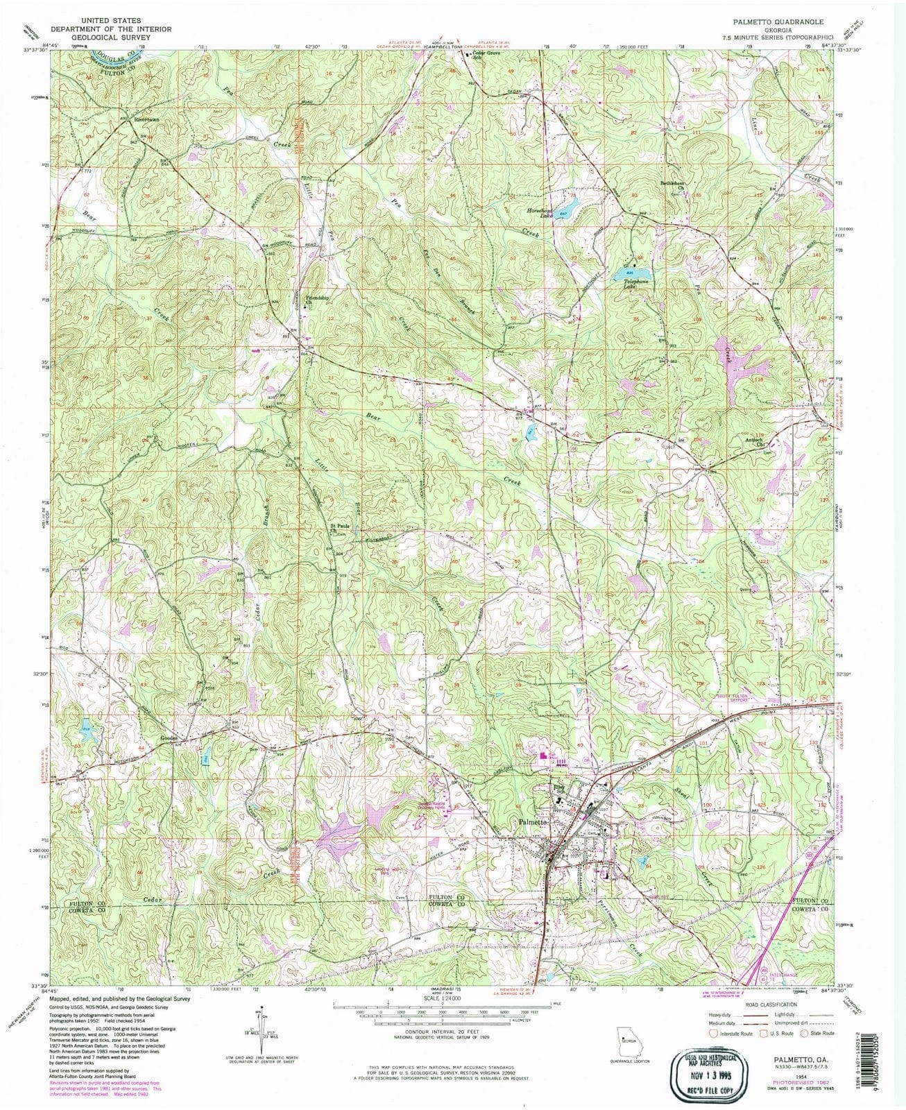 1954 Palmetto, GA - Georgia - USGS Topographic Map