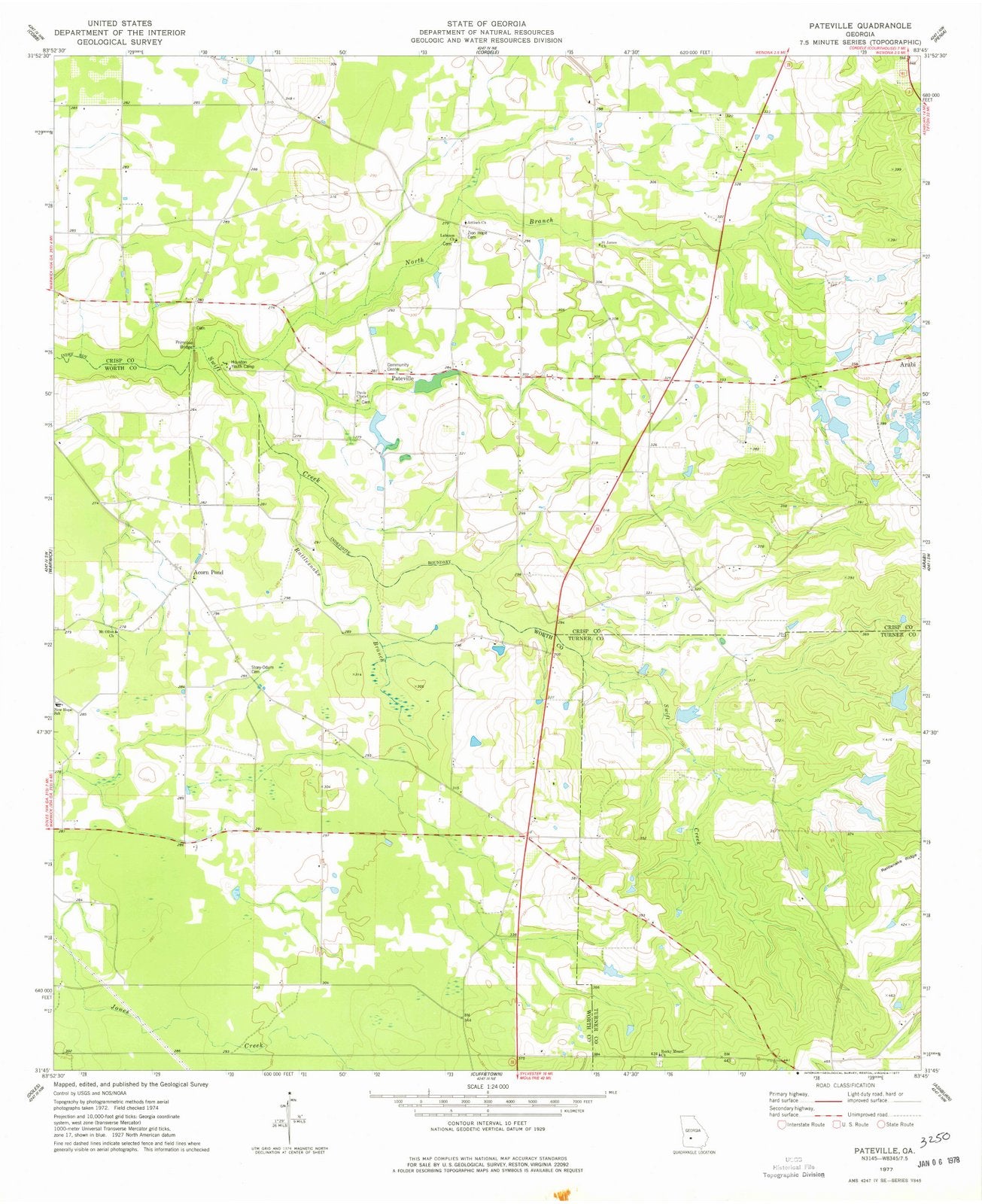 1977 Pateville, GA - Georgia - USGS Topographic Map