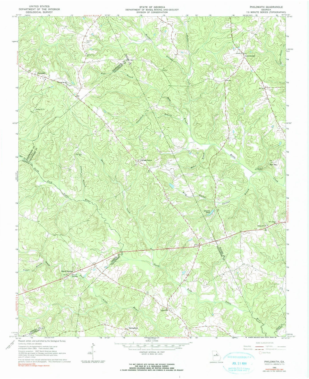 1966 Philomath, GA - Georgia - USGS Topographic Map