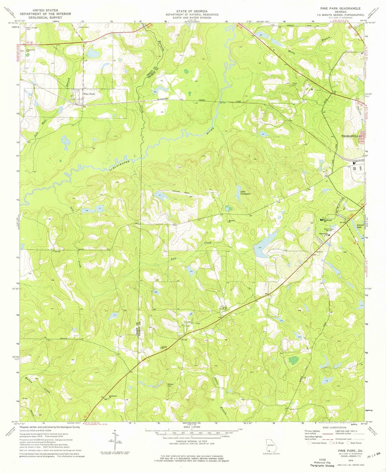 1974 Pine Park, GA - Georgia - USGS Topographic Map