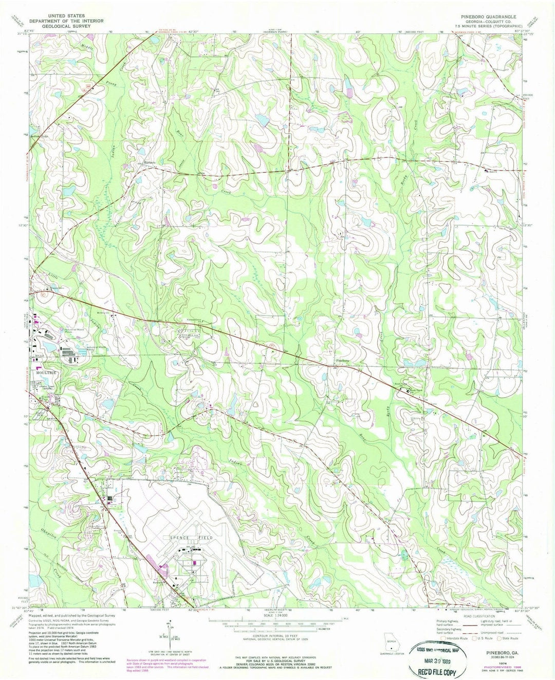 1974 Pineboro, GA - Georgia - USGS Topographic Map