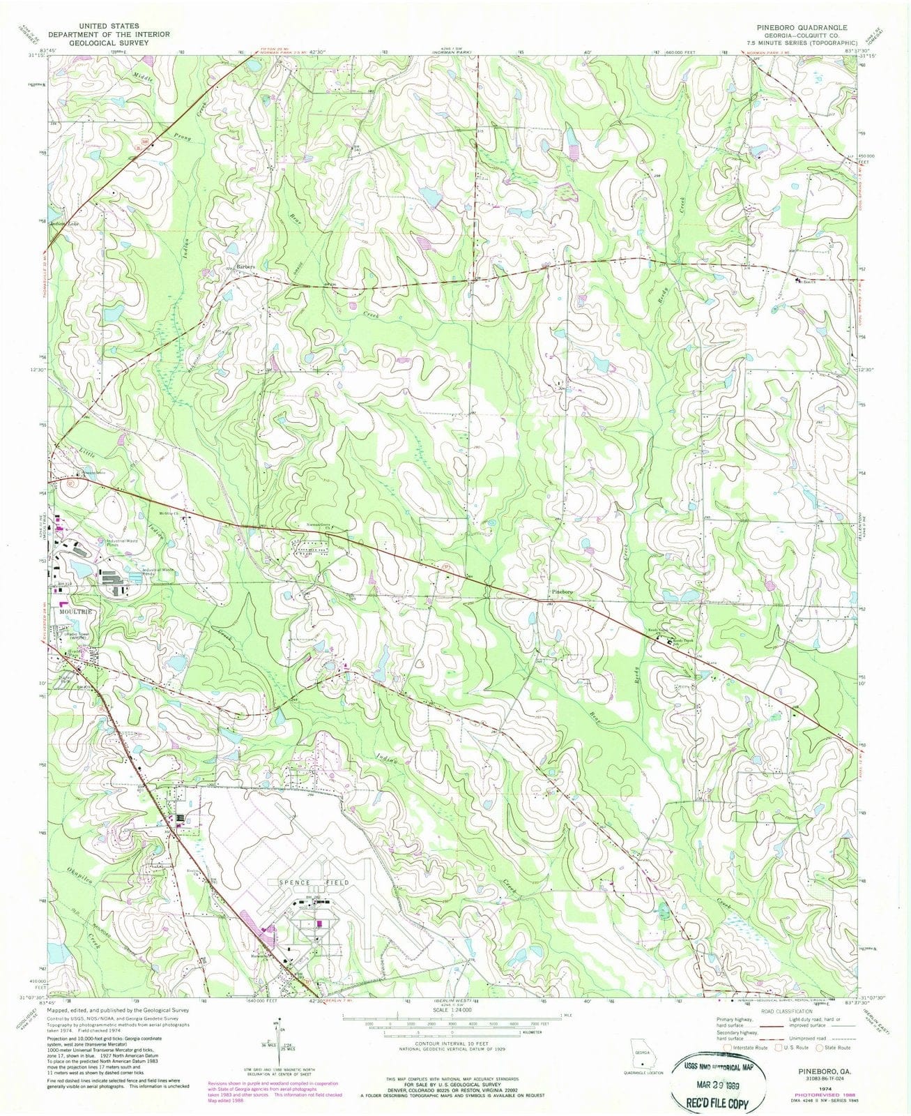 1974 Pineboro, GA - Georgia - USGS Topographic Map