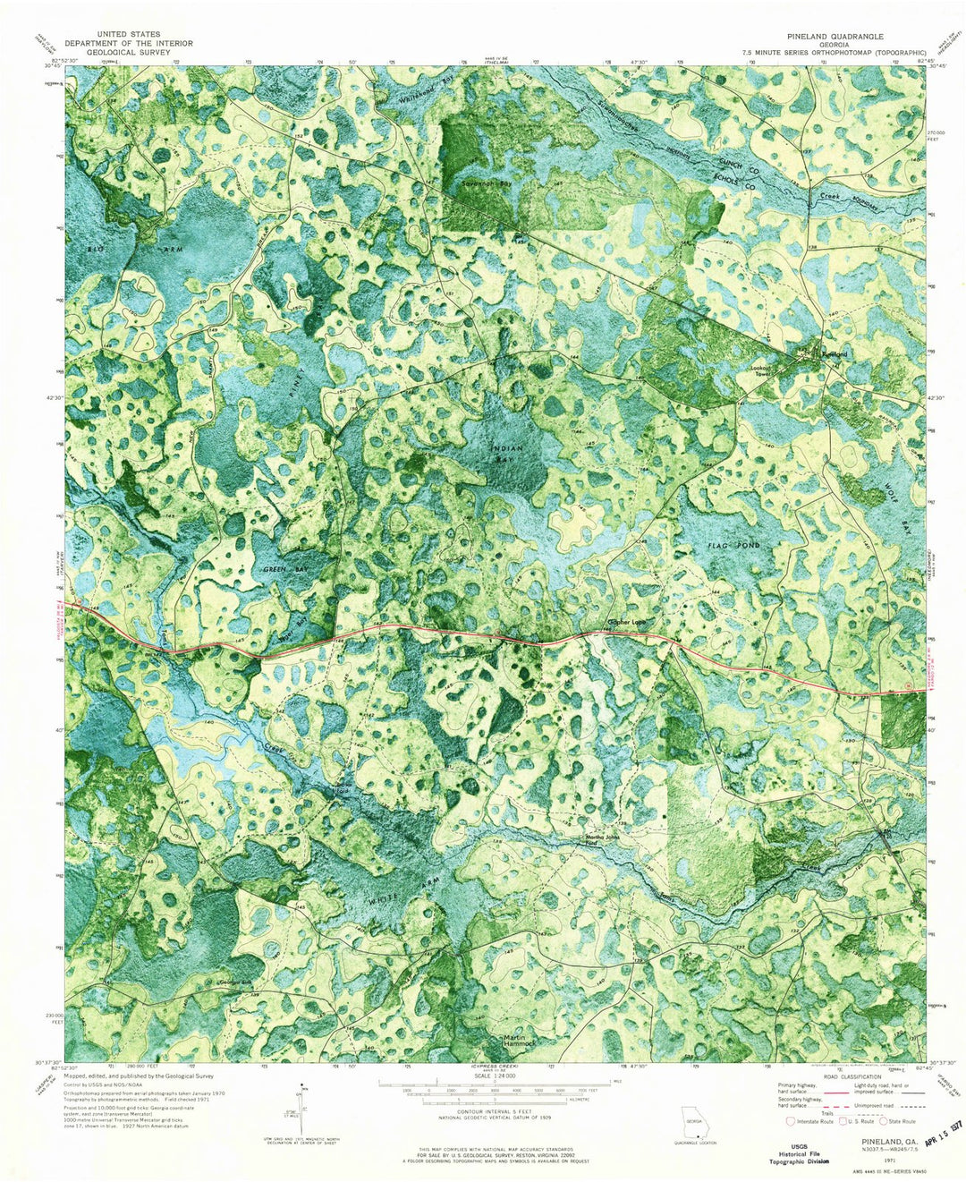 1971 Pineland, GA - Georgia - USGS Topographic Map