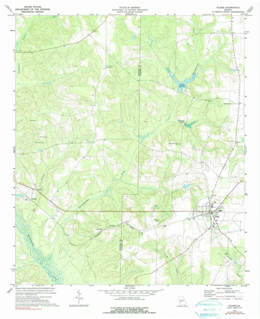 1973 Plains, GA - Georgia - USGS Topographic Map