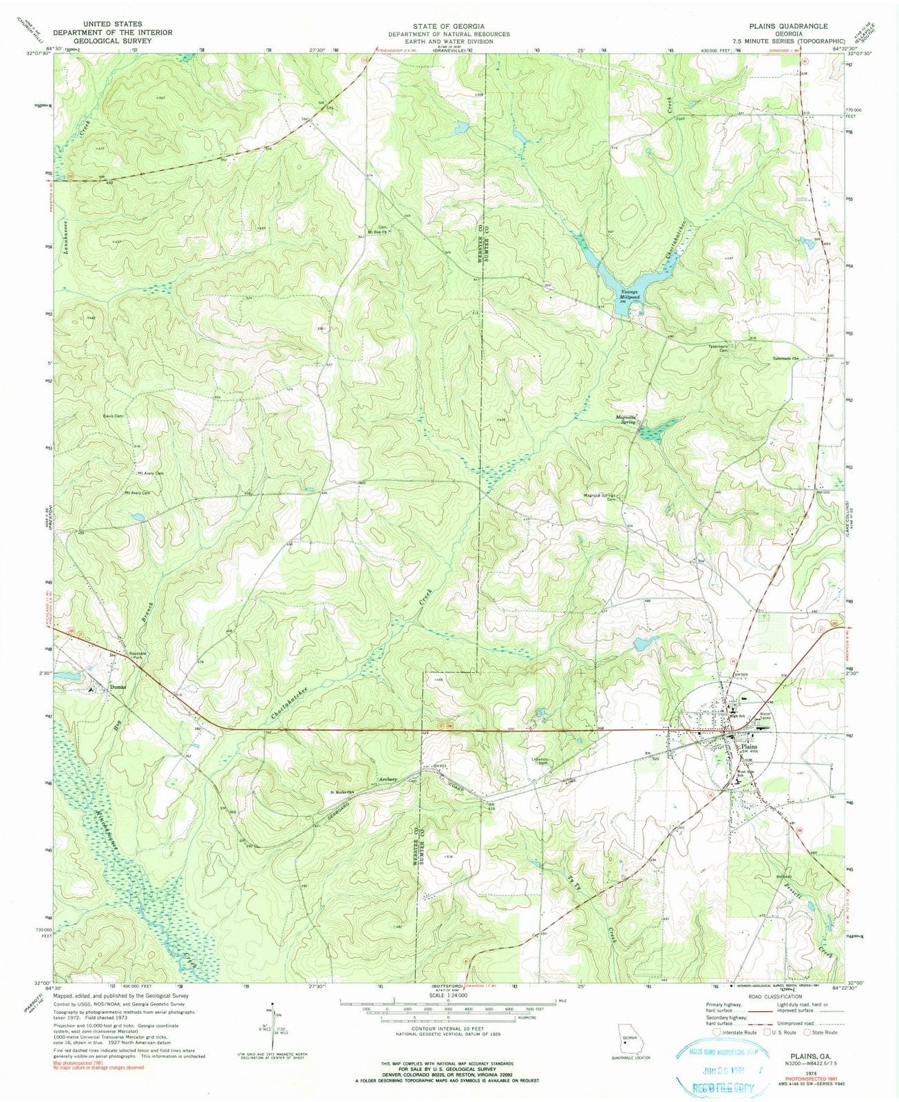 1973 Plains, GA - Georgia - USGS Topographic Map