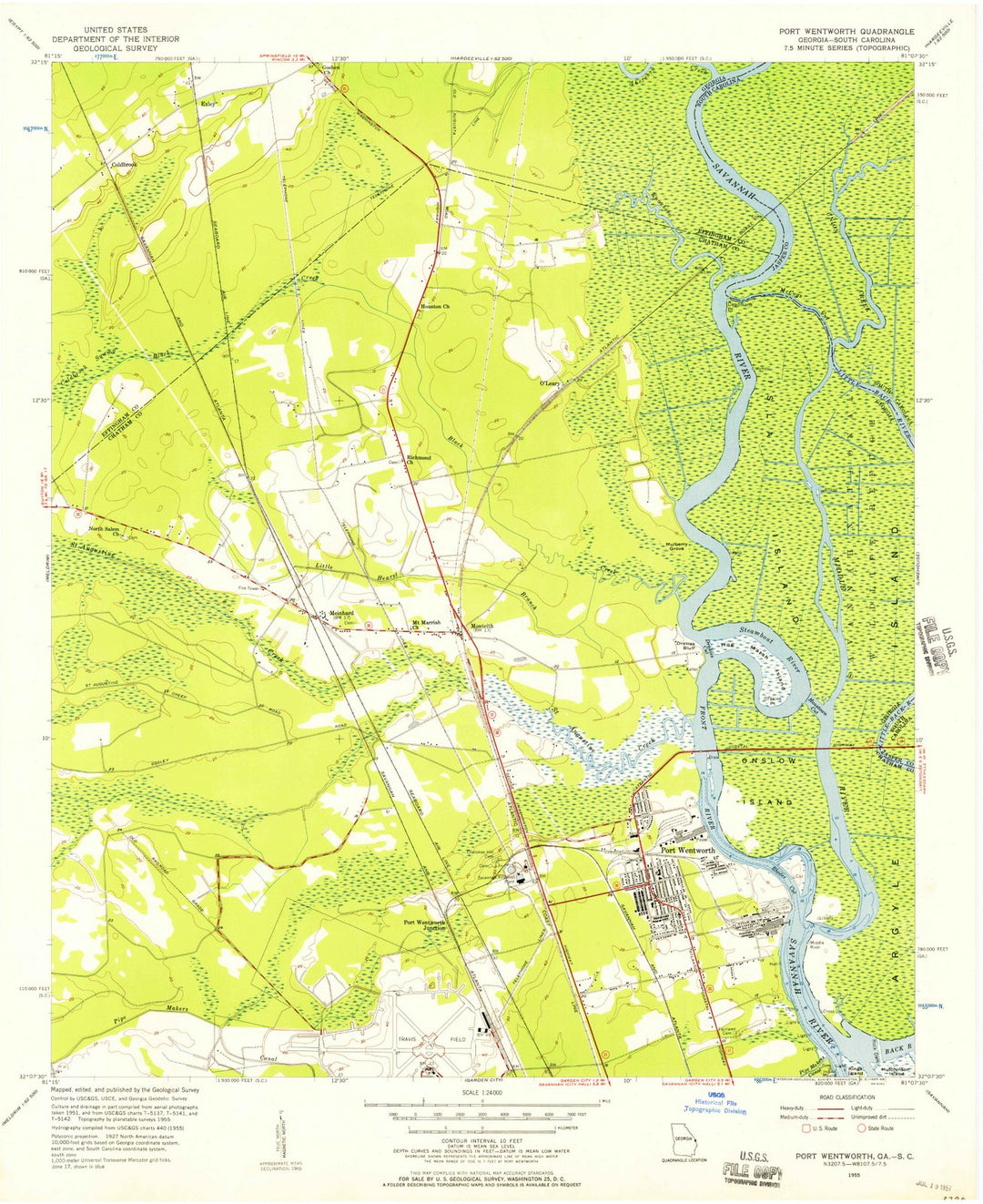1955 Port Wentworth, GA - Georgia - USGS Topographic Map