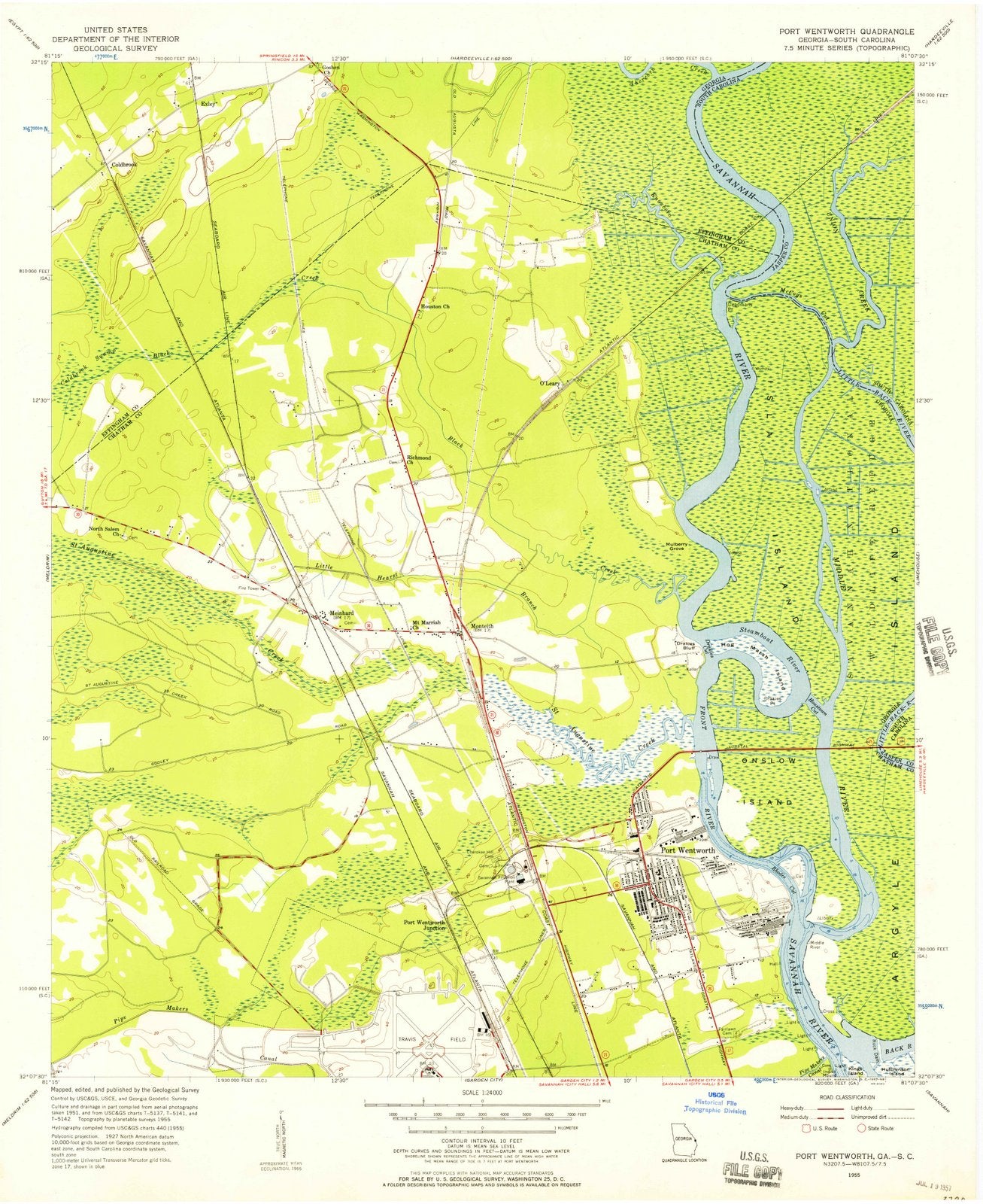 1955 Port Wentworth, GA - Georgia - USGS Topographic Map