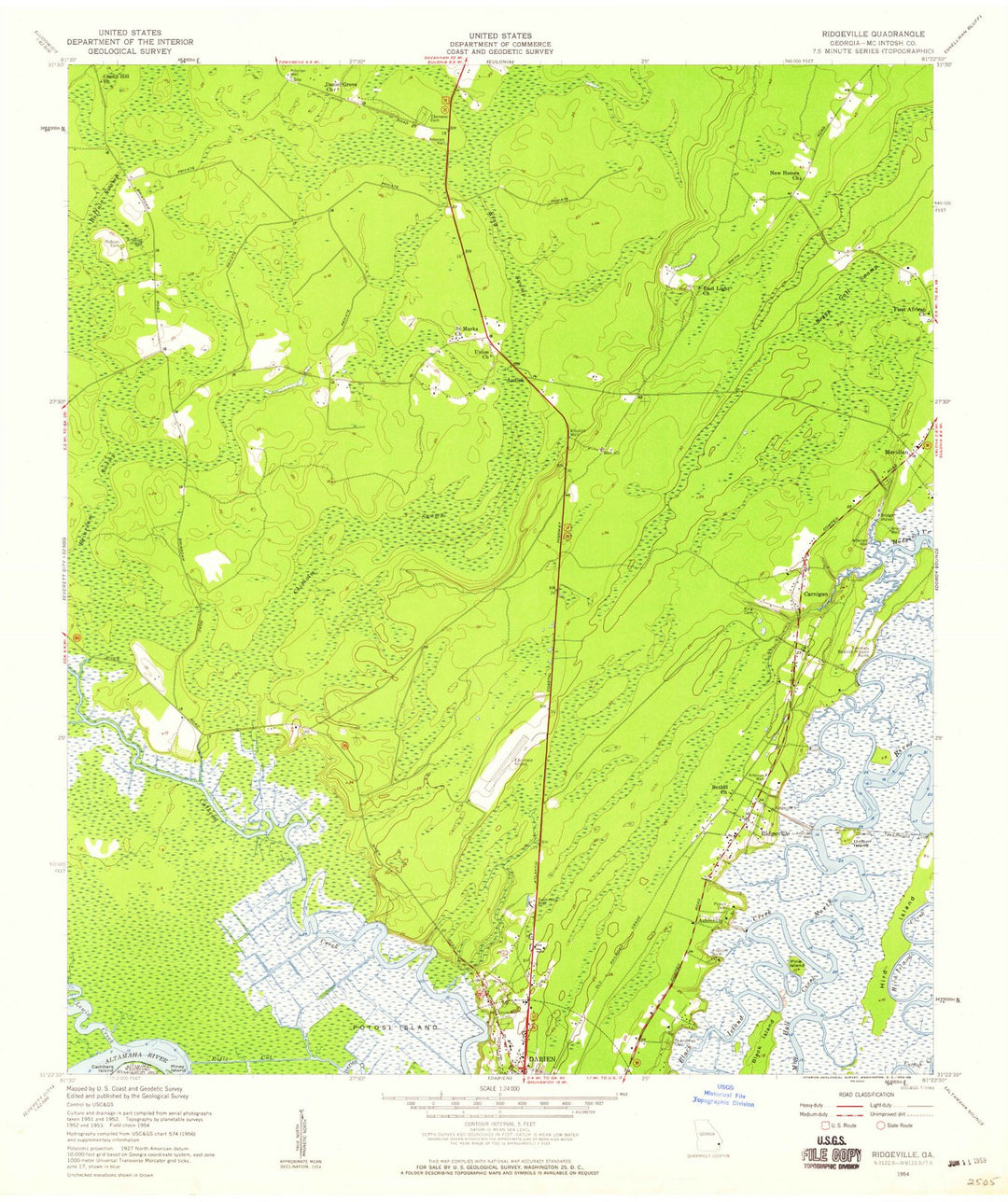 1954 Ridgeville, GA - Georgia - USGS Topographic Map