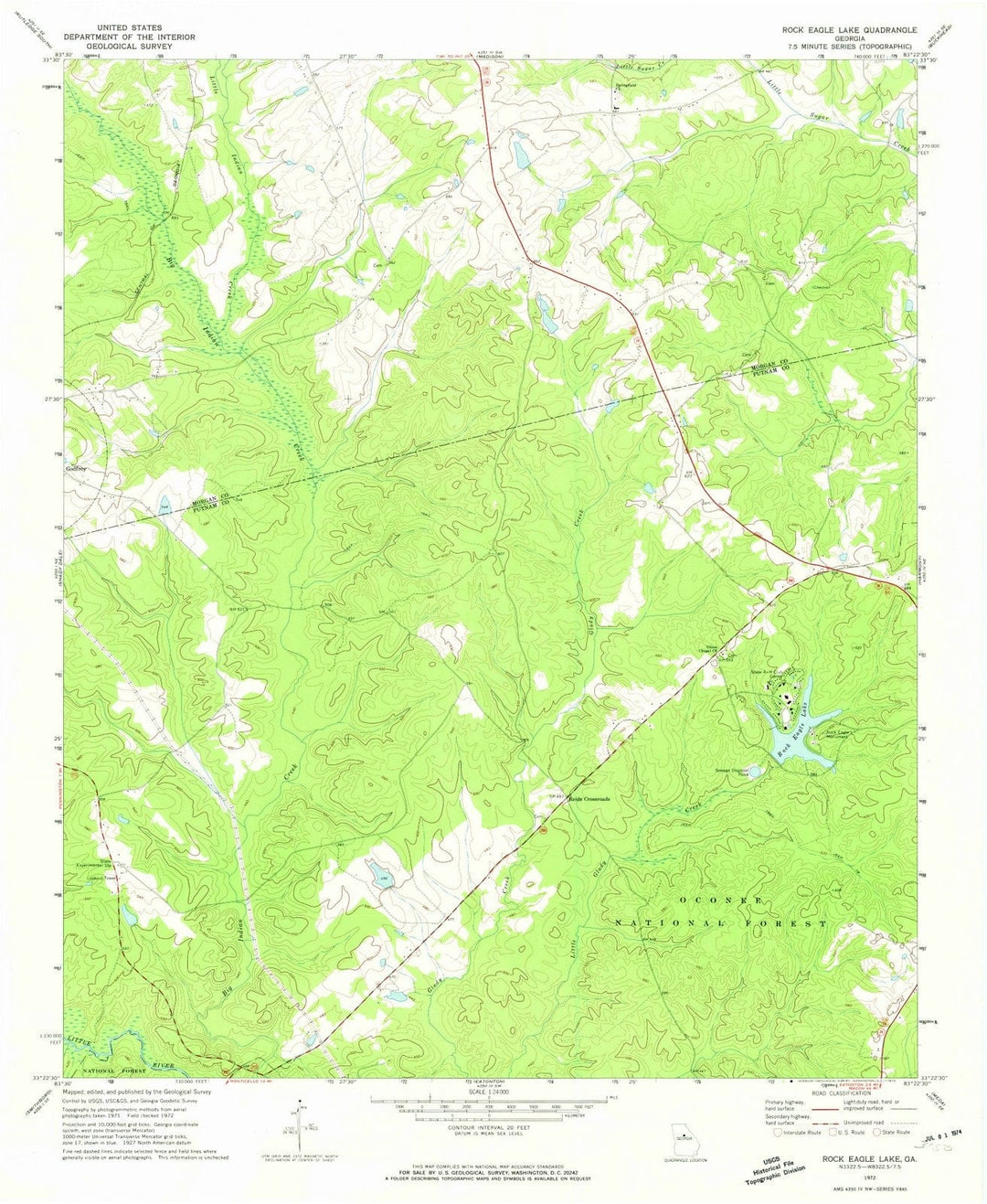 1972 Rock Eagle Lake, GA - Georgia - USGS Topographic Map