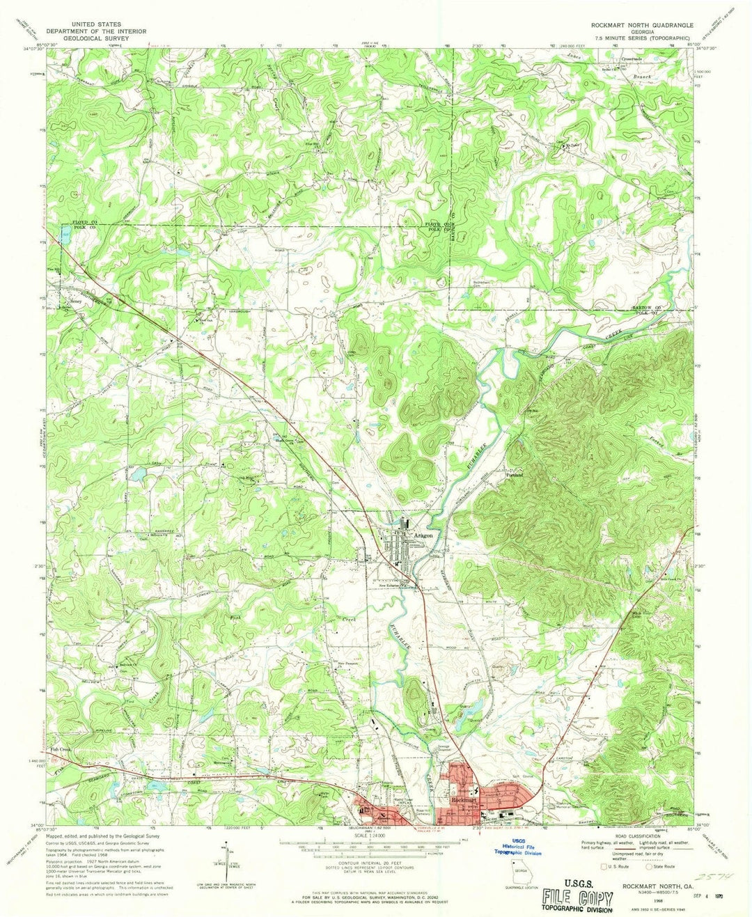 1968 Rockmart North, GA - Georgia - USGS Topographic Map