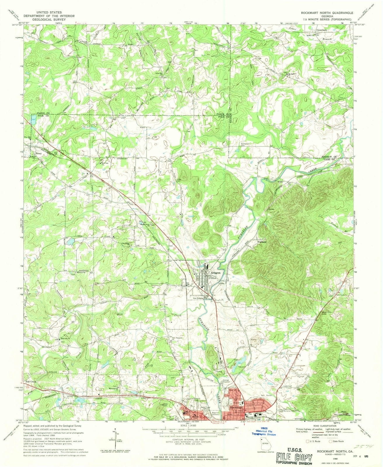 1968 Rockmart North, GA - Georgia - USGS Topographic Map