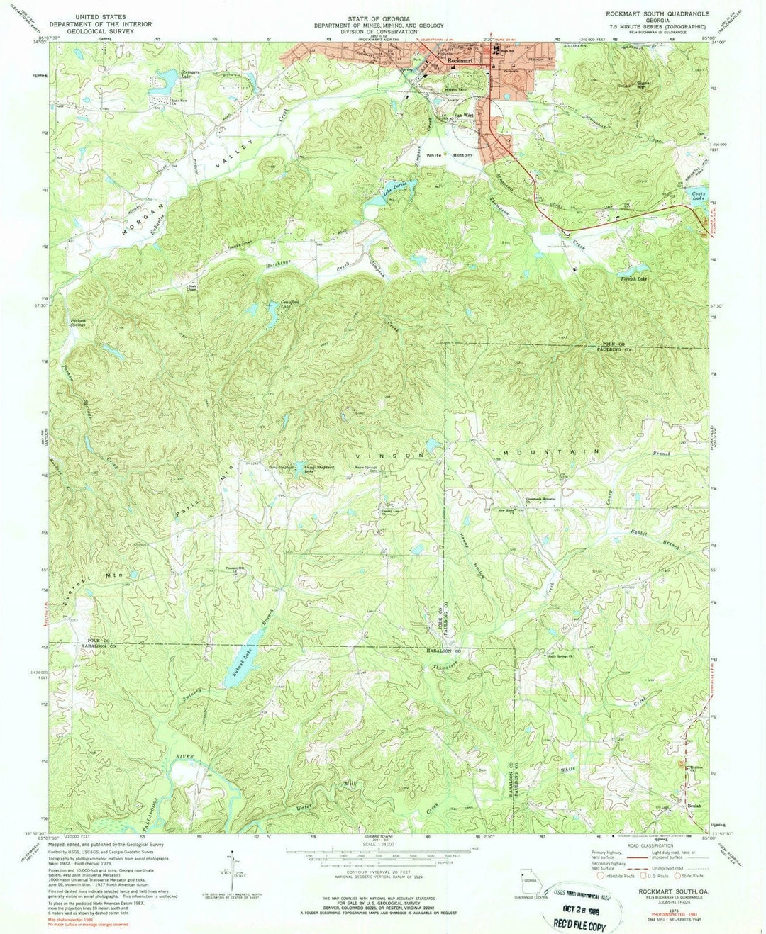 1973 Rockmart South, GA - Georgia - USGS Topographic Map