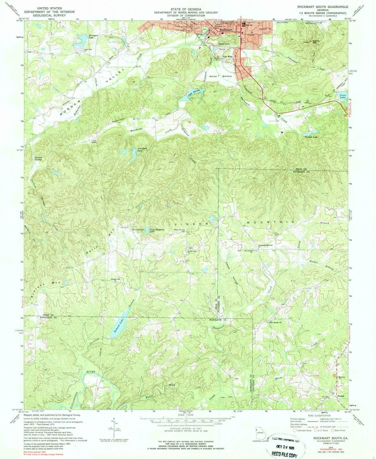 1973 Rockmart South, GA - Georgia - USGS Topographic Map