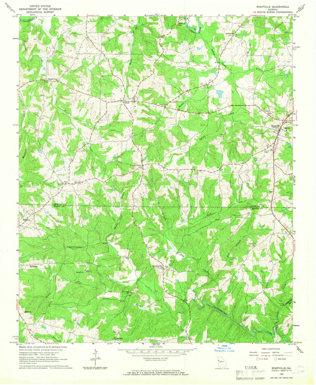 1964 Roopville, GA - Georgia - USGS Topographic Map