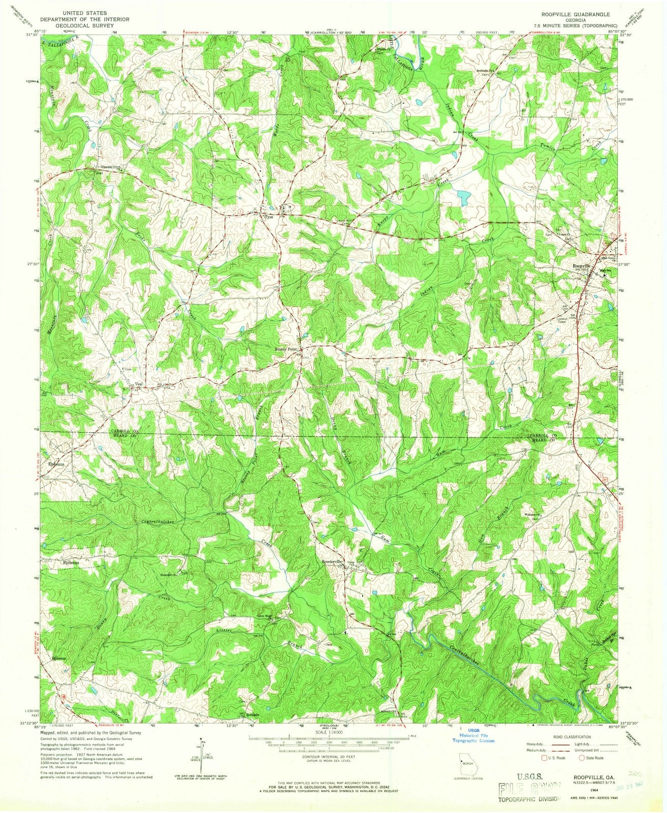 1964 Roopville, GA - Georgia - USGS Topographic Map