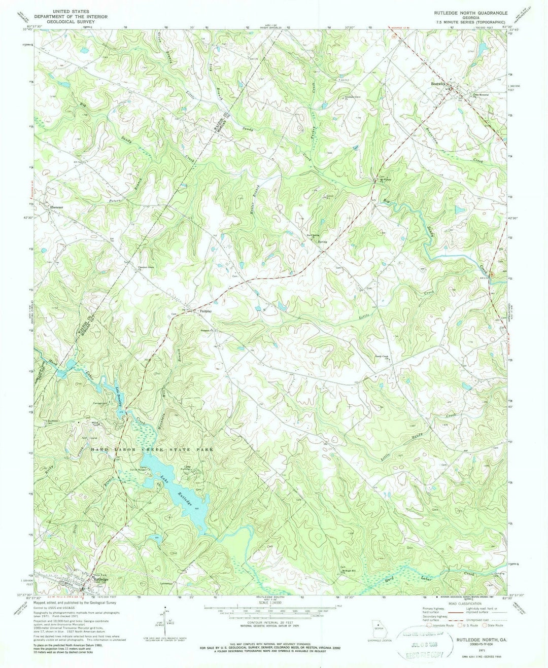 1971 Rutledge North, GA - Georgia - USGS Topographic Map