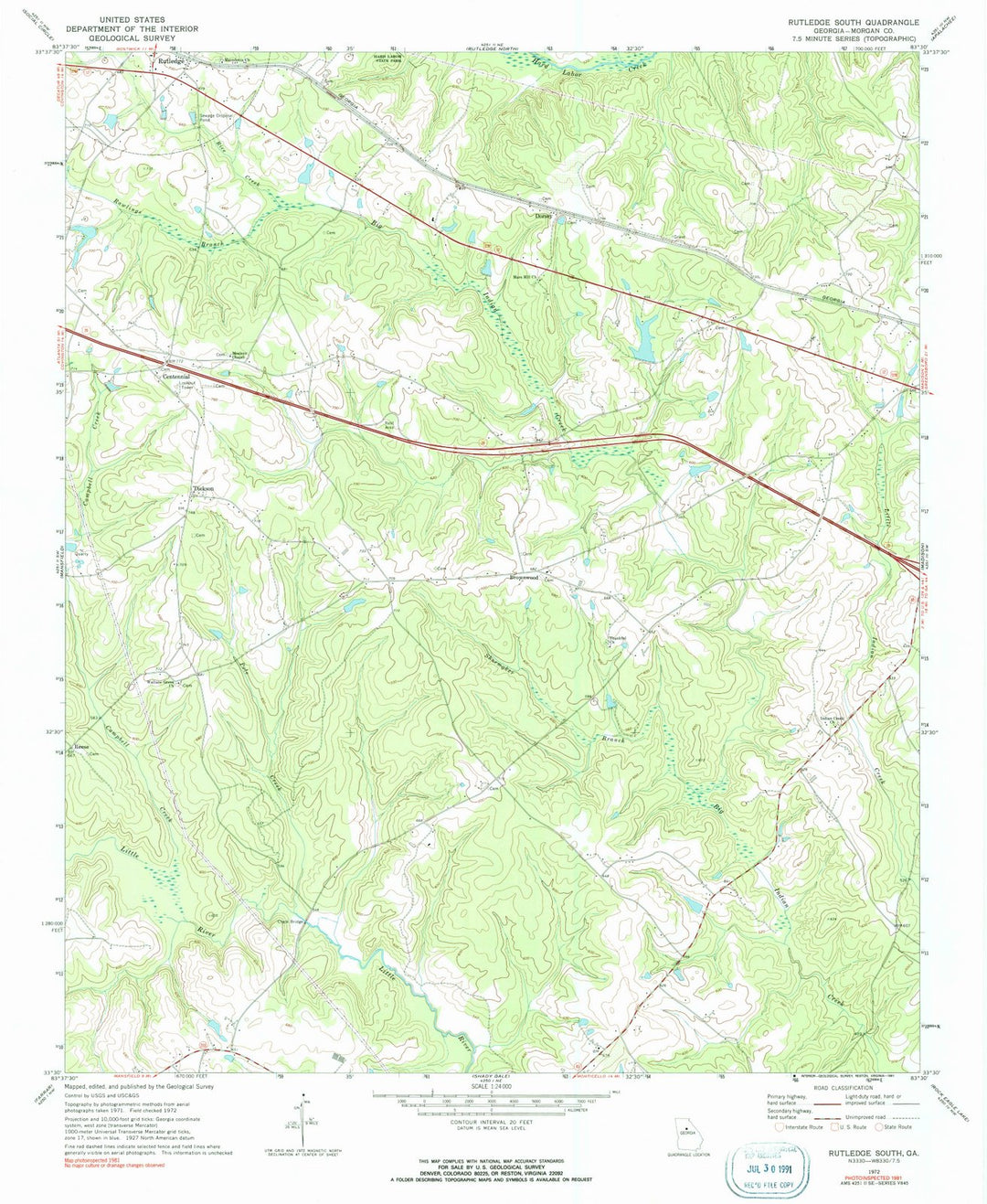 1972 Rutledge South, GA - Georgia - USGS Topographic Map