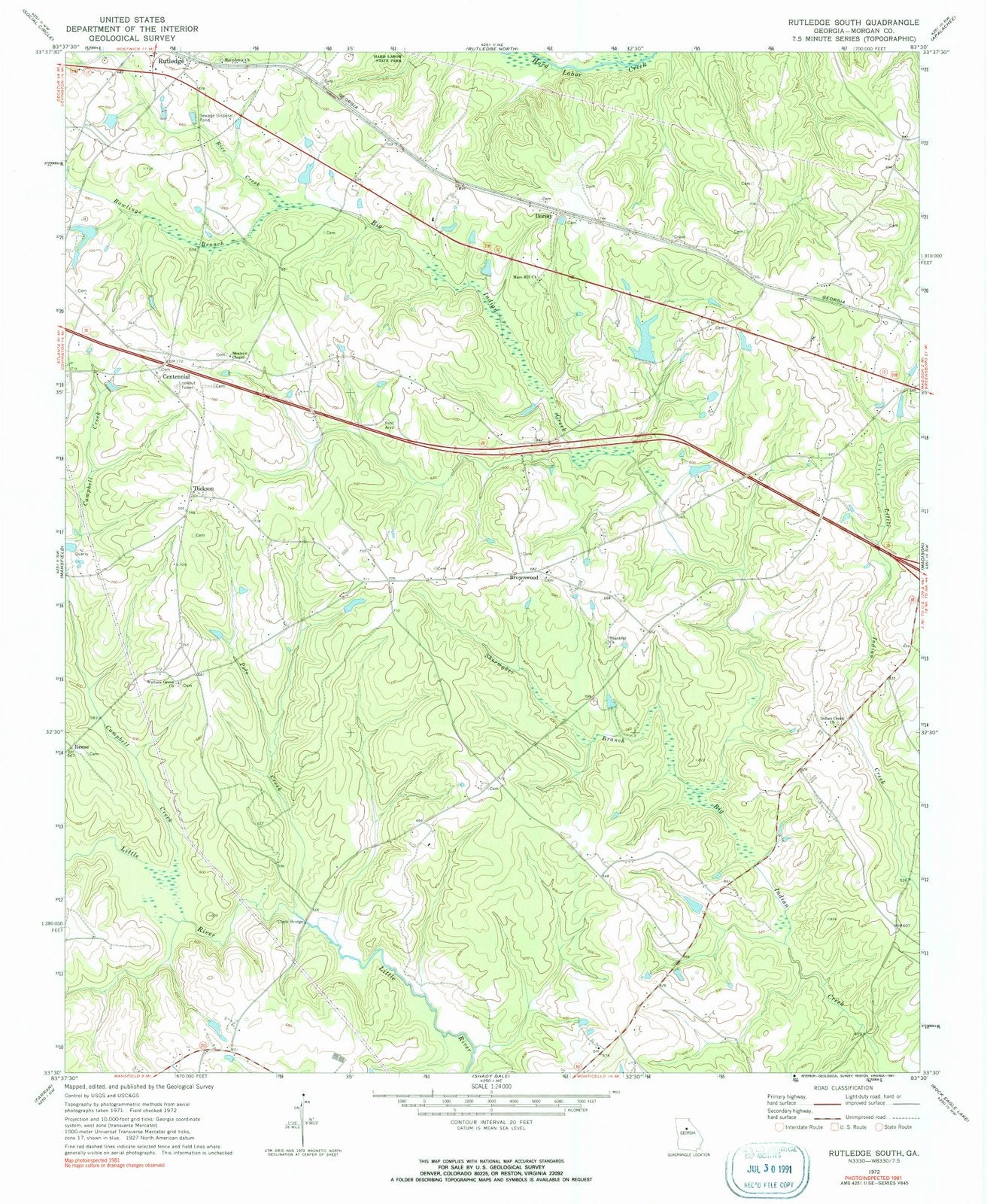 1972 Rutledge South, GA - Georgia - USGS Topographic Map