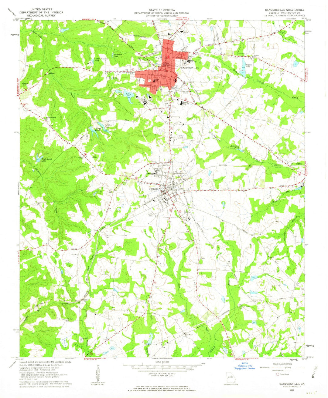 1962 Sandersville, GA - Georgia - USGS Topographic Map