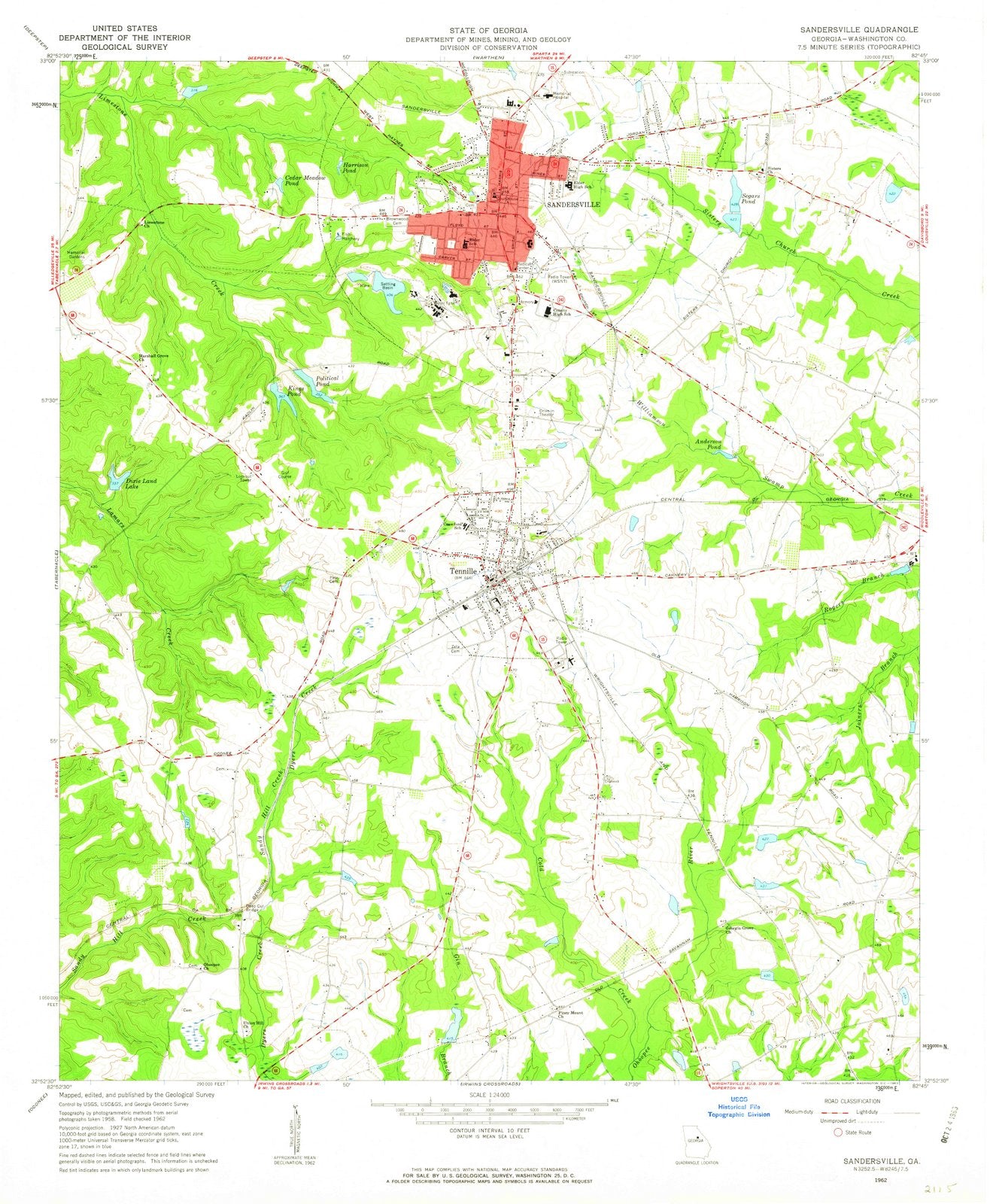 1962 Sandersville, GA - Georgia - USGS Topographic Map