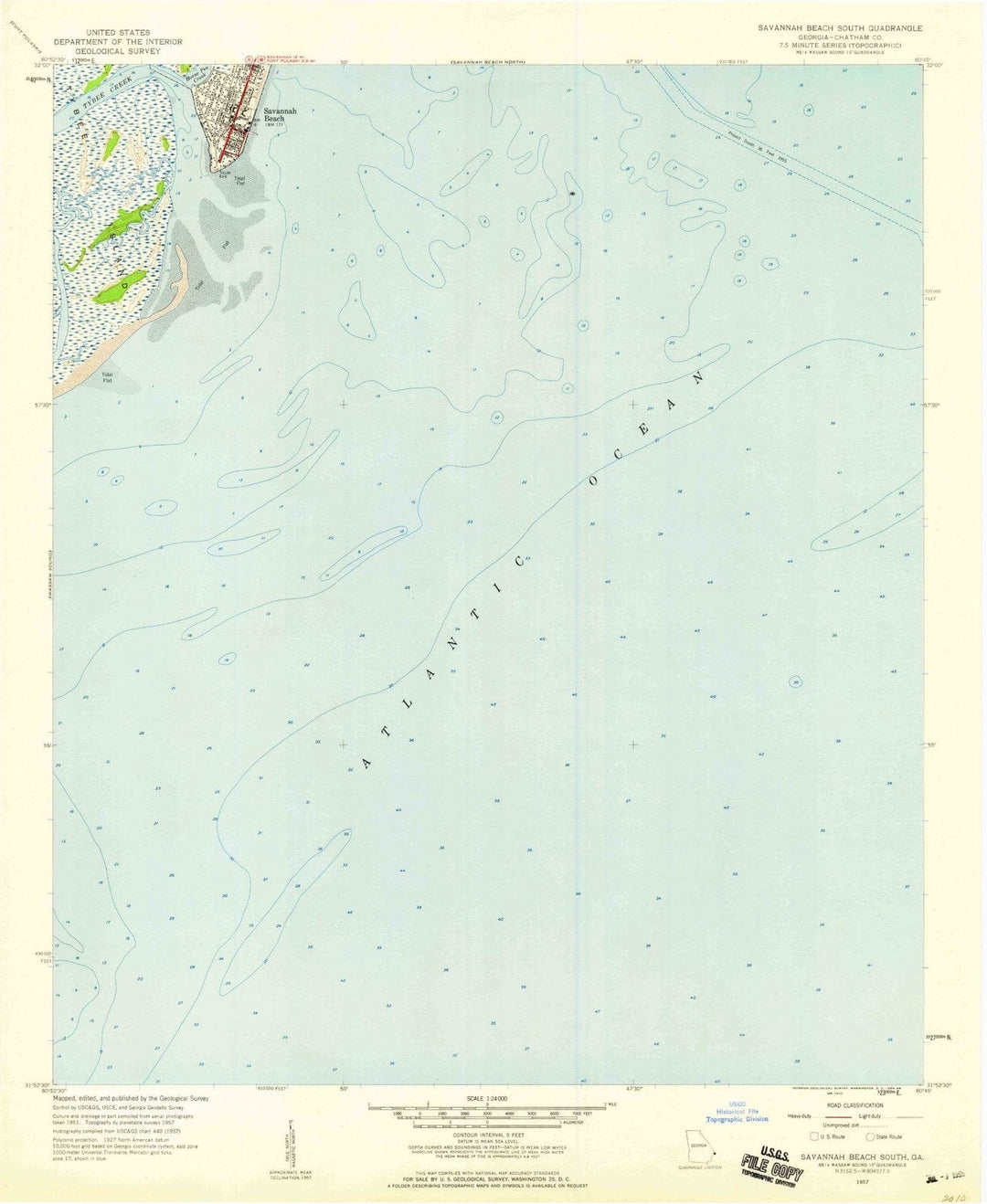 1957 Savannah Beach South, GA - Georgia - USGS Topographic Map