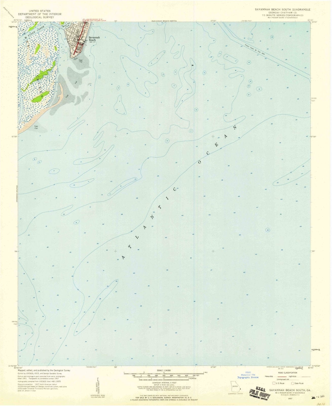 1957 Savannah Beach South, GA - Georgia - USGS Topographic Map