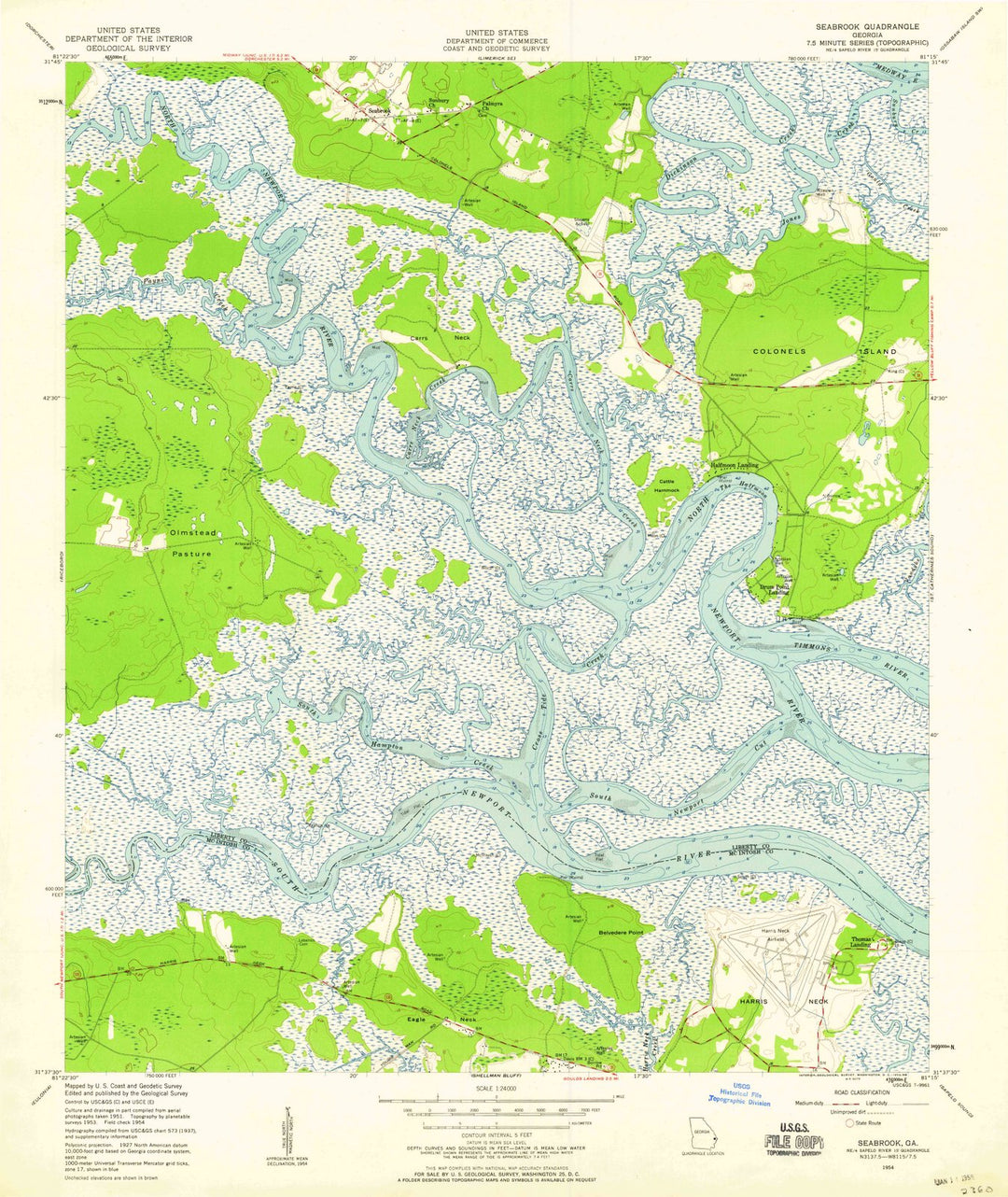 1954 Seabrook, GA - Georgia - USGS Topographic Map