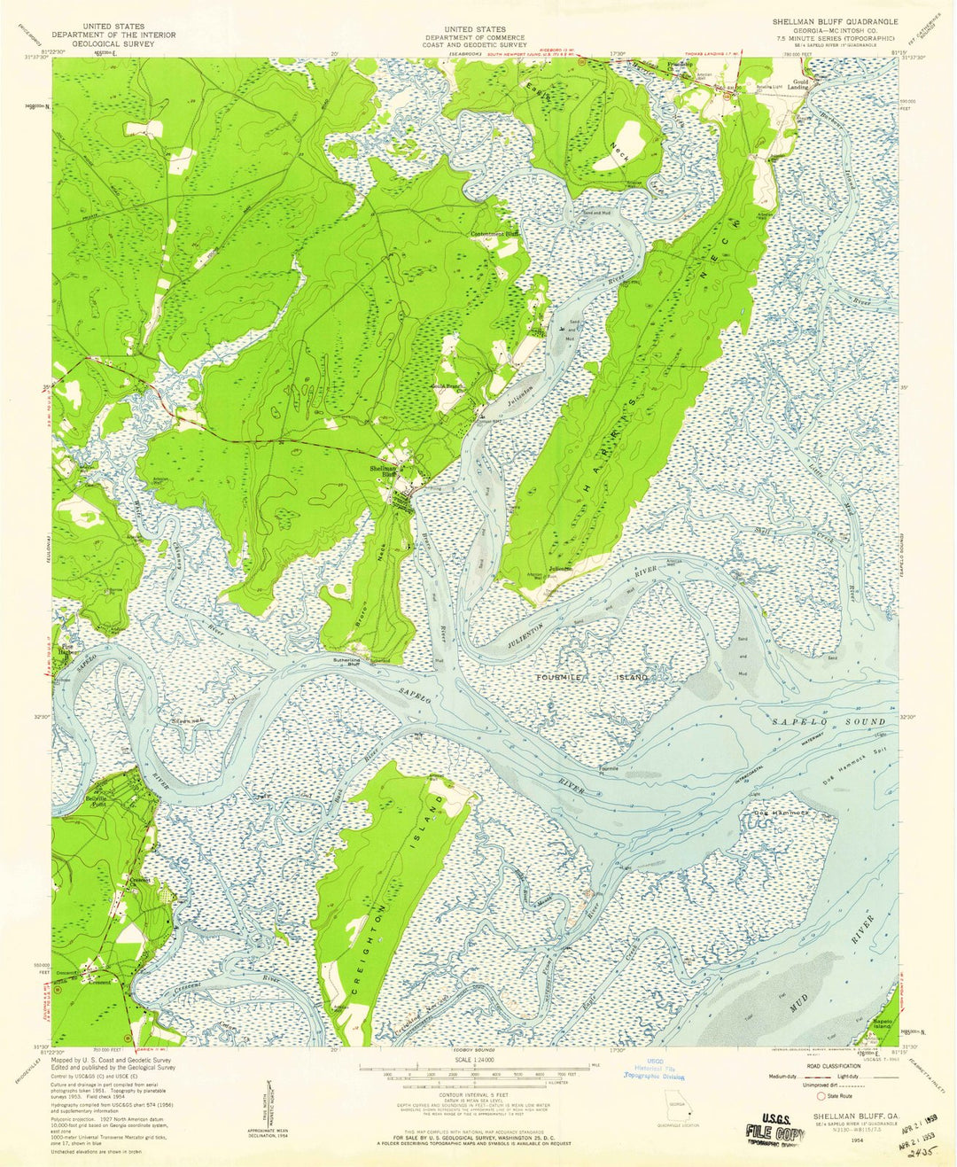 1954 Shellman Bluff, GA - Georgia - USGS Topographic Map