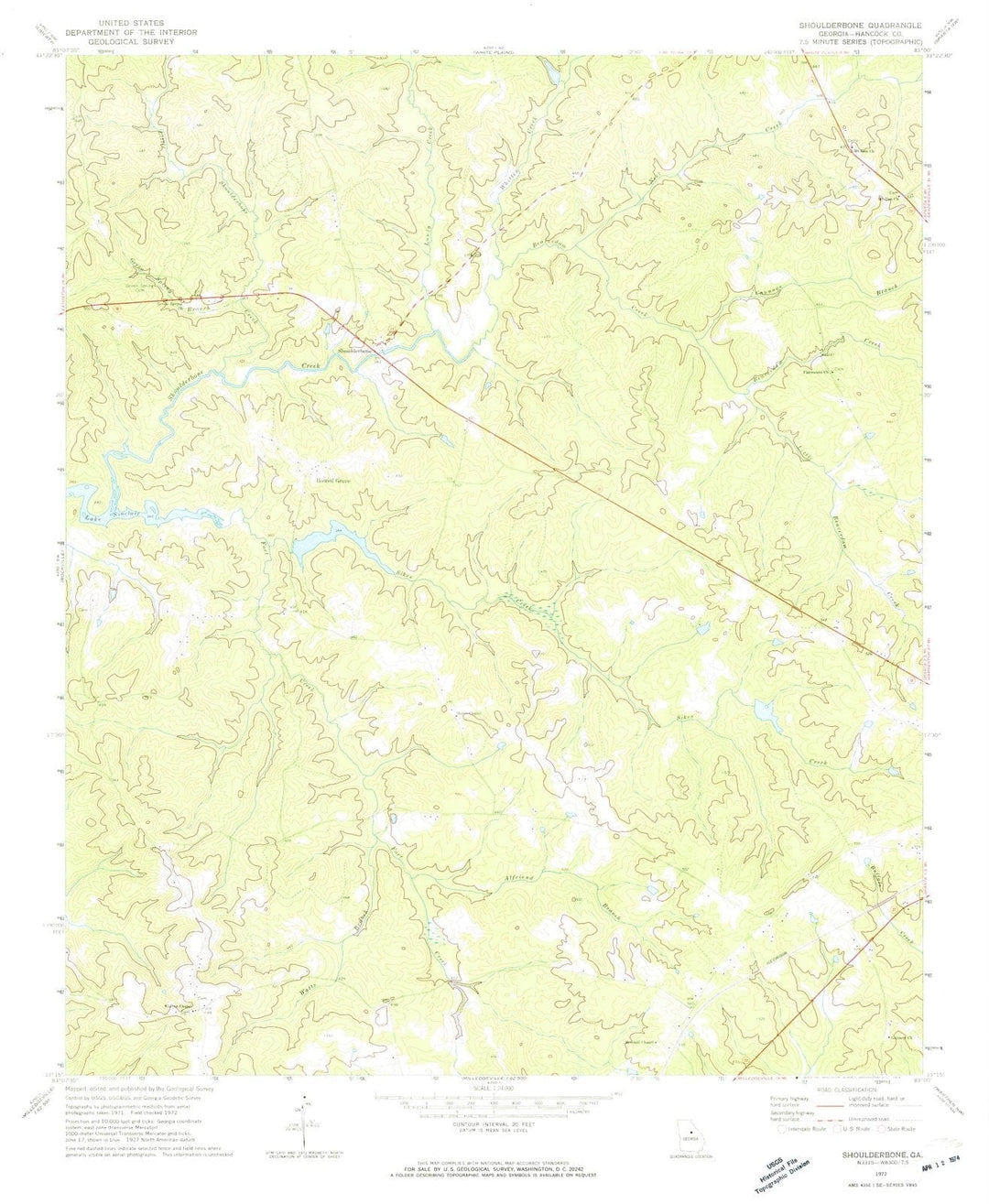1972 Shoulderbone, GA - Georgia - USGS Topographic Map