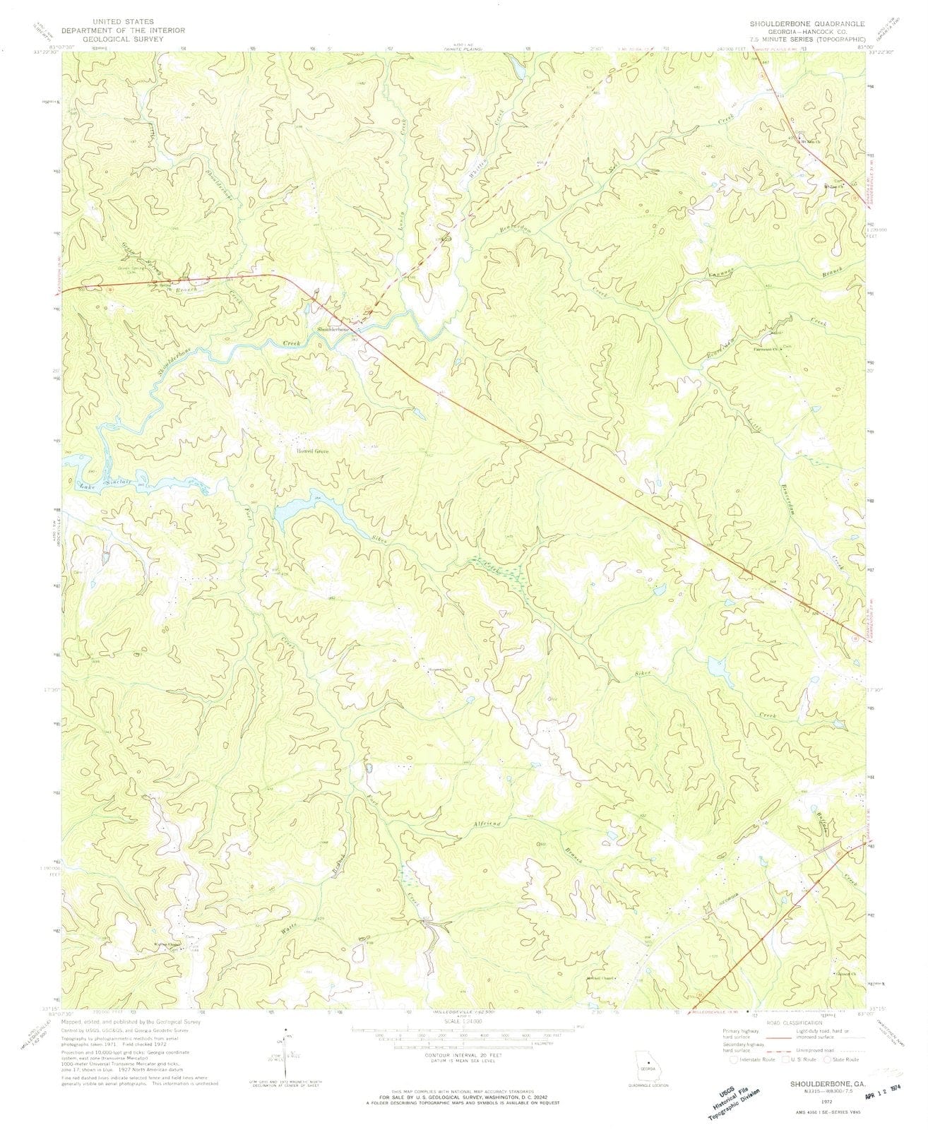 1972 Shoulderbone, GA - Georgia - USGS Topographic Map