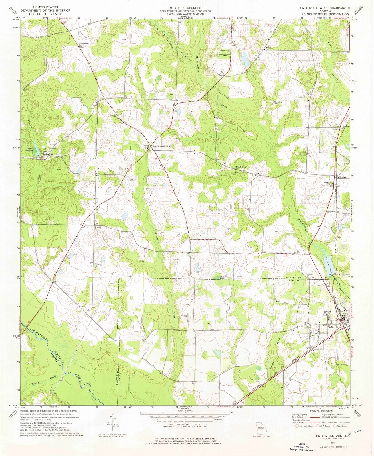 1973 Smithville West, GA - Georgia - USGS Topographic Map