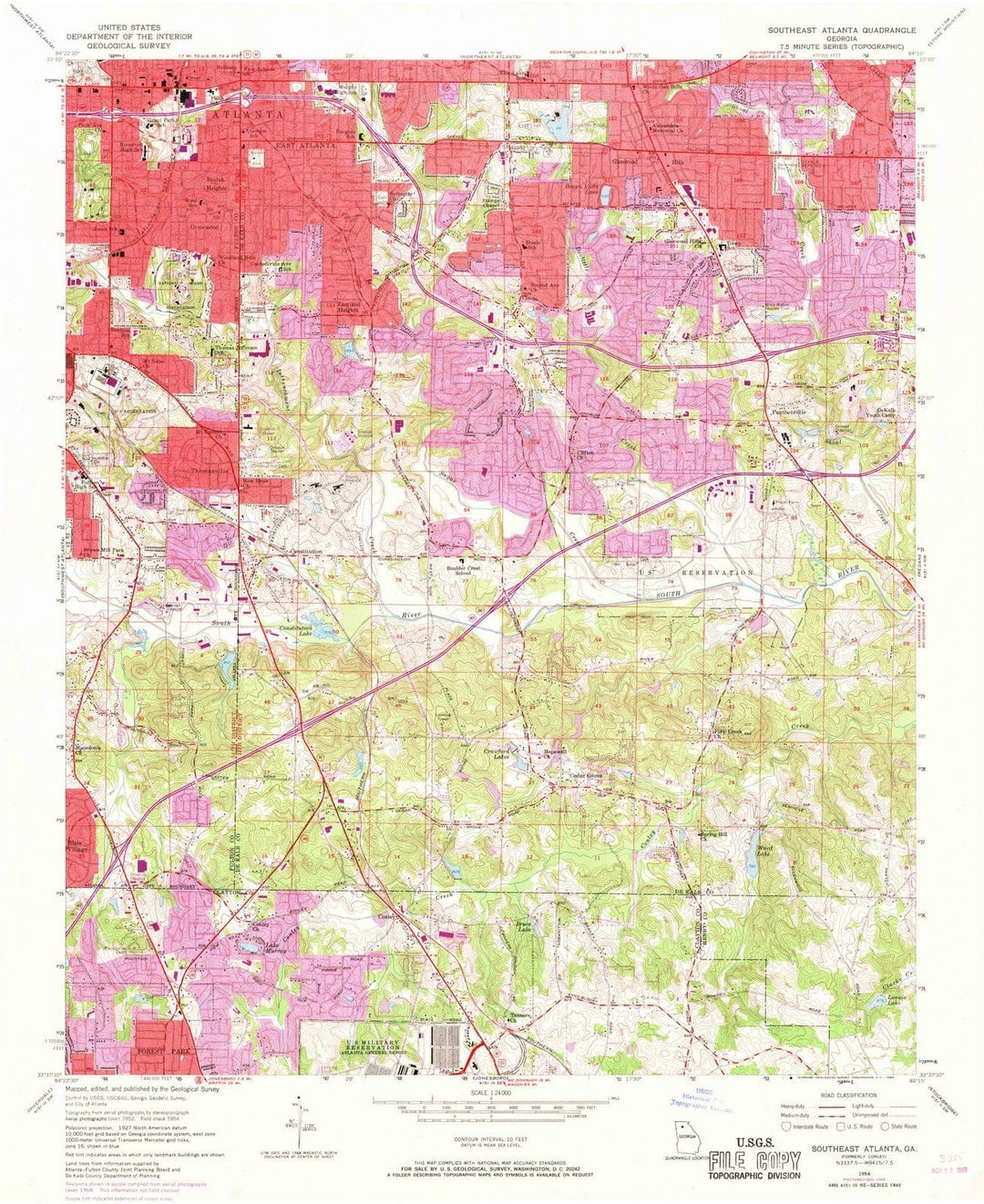 1954 Southeast Atlanta, GA - Georgia - USGS Topographic Map