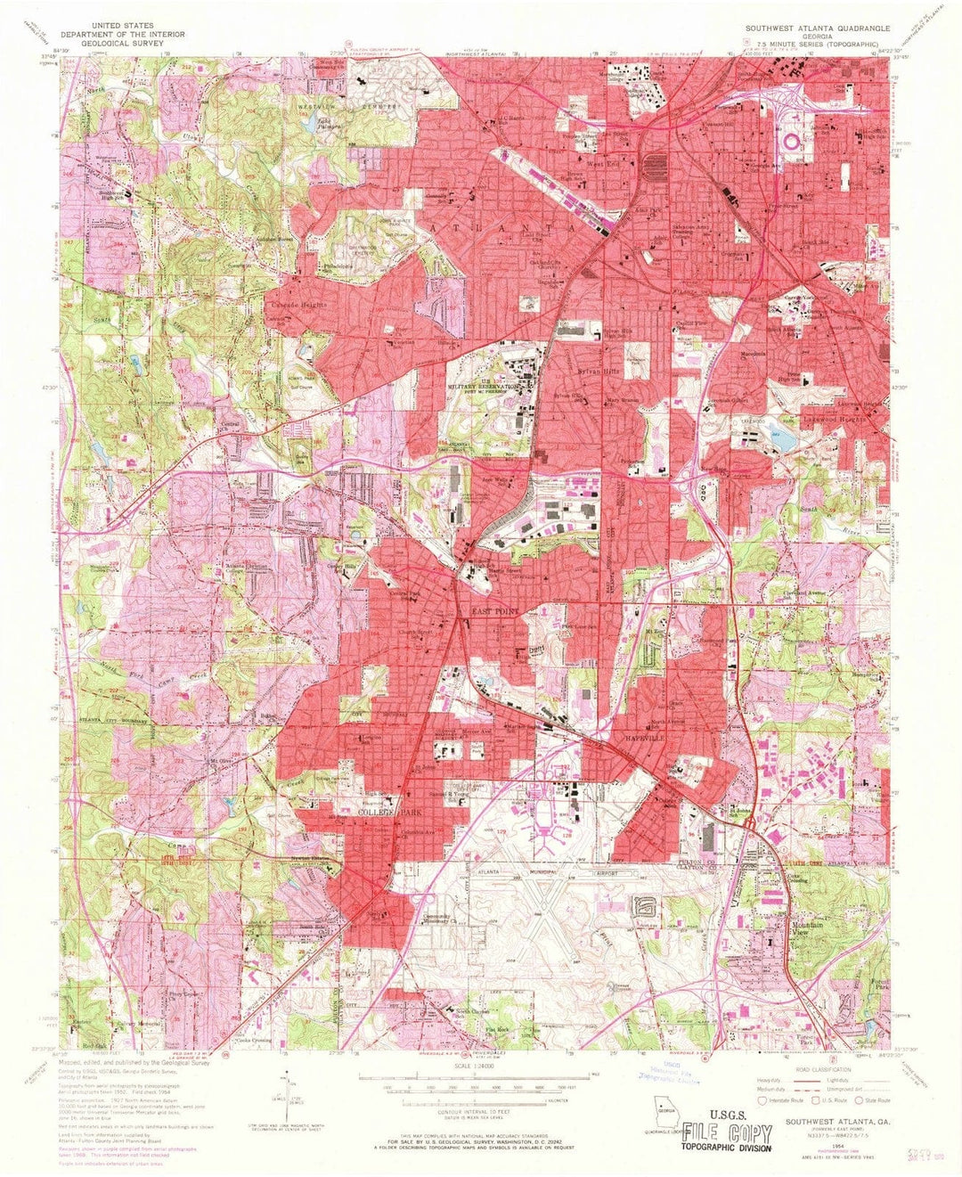 1954 Southwest Atlanta, GA - Georgia - USGS Topographic Map