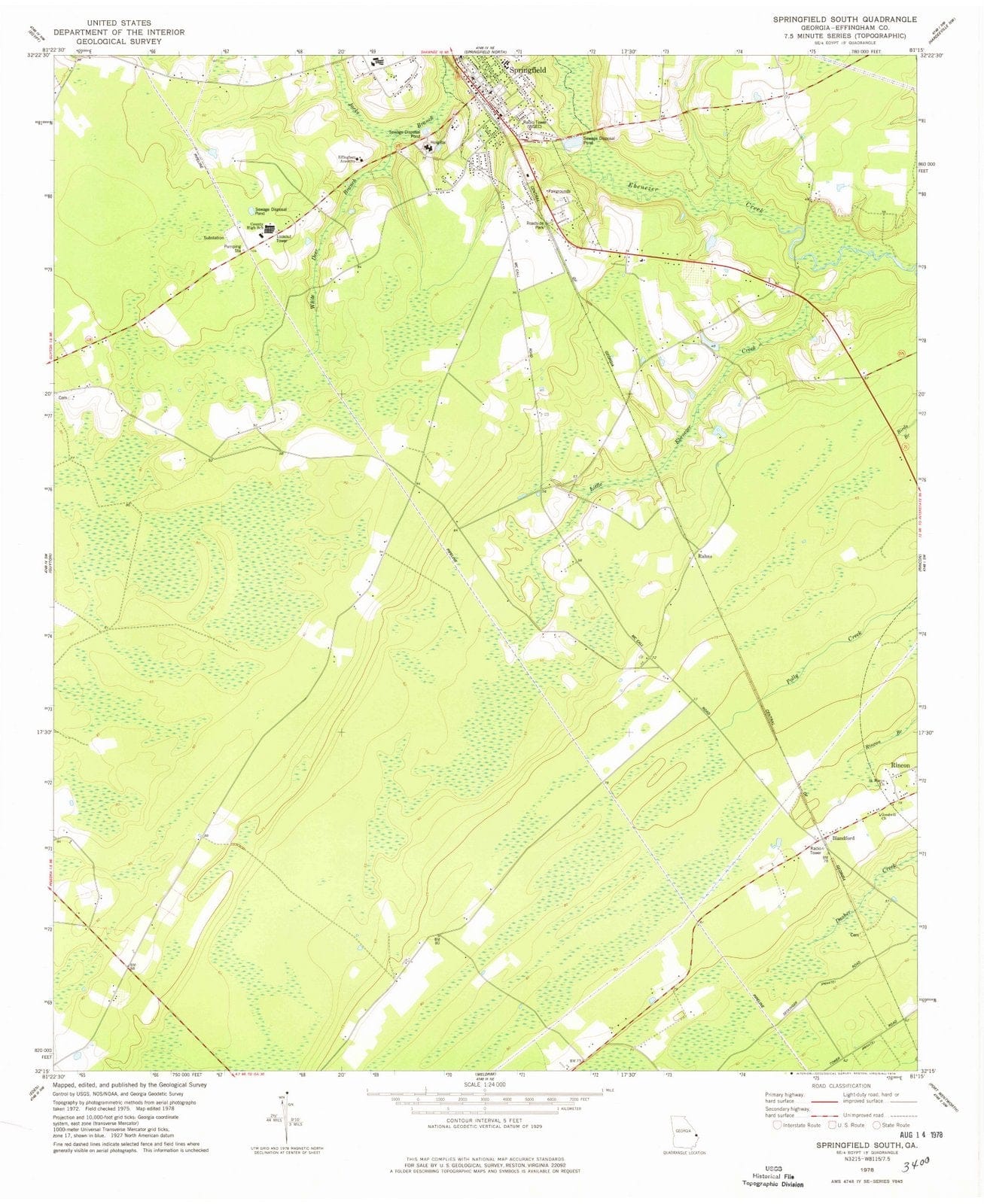 1978 Springfield South, GA - Georgia - USGS Topographic Map