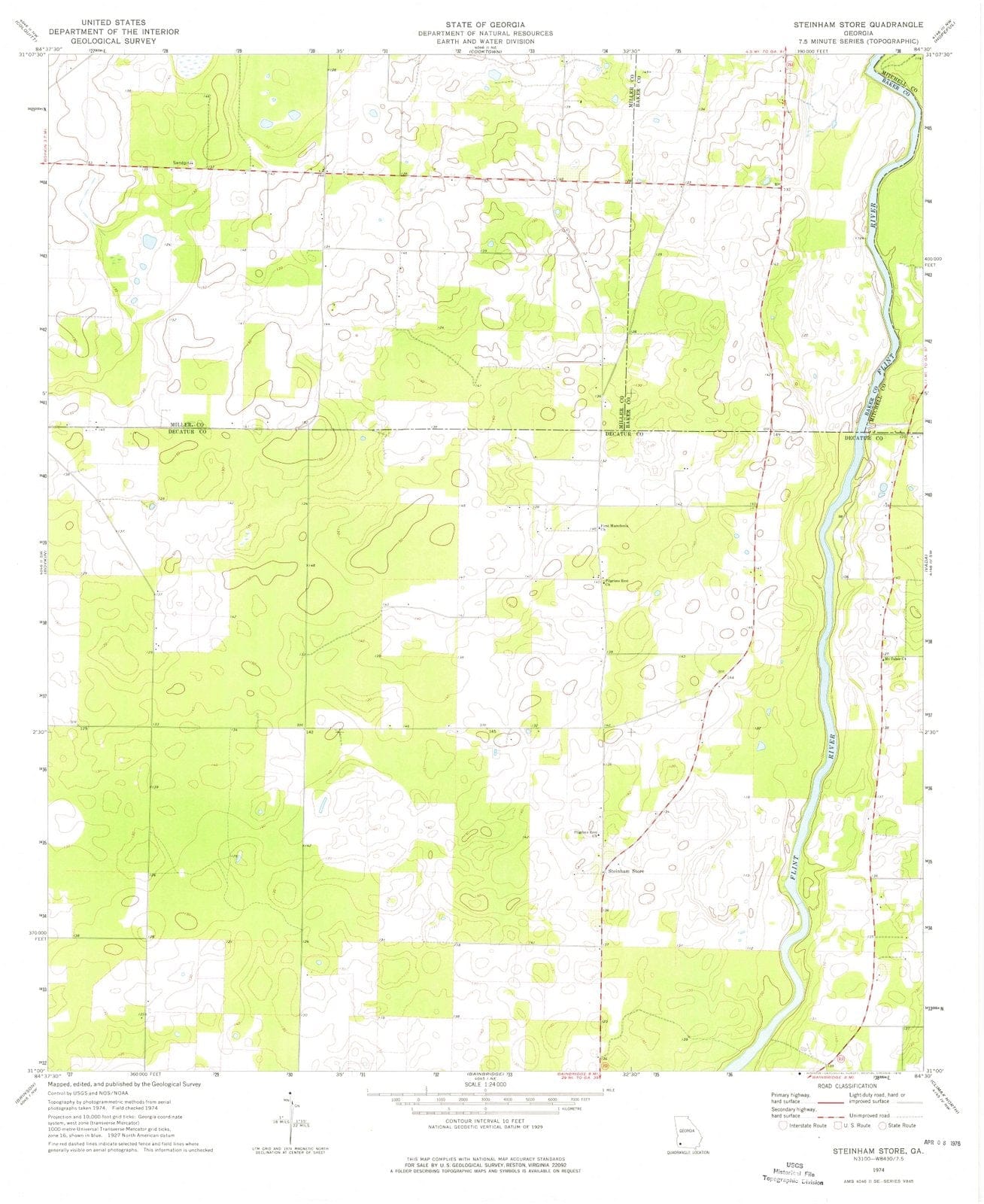 1974 Steinham Store, GA - Georgia - USGS Topographic Map