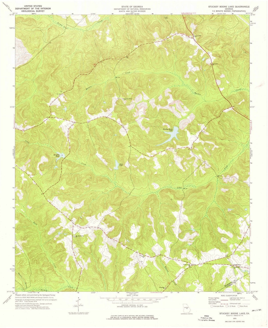 1974 Stuckey Boone Lake, GA - Georgia - USGS Topographic Map