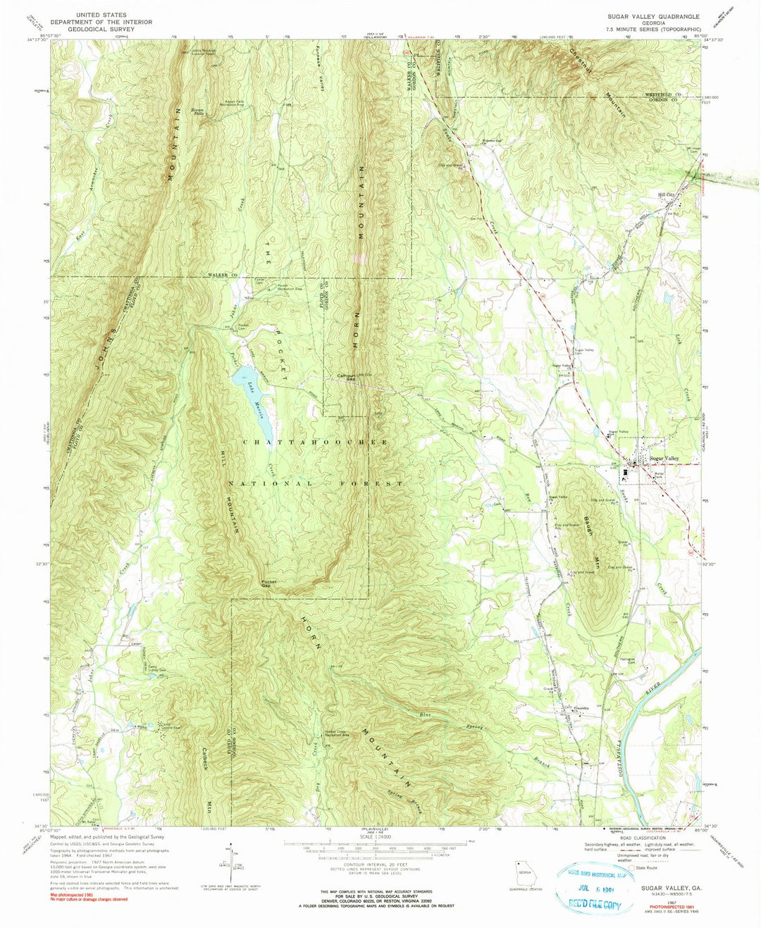 1967 Sugar Valley, GA - Georgia - USGS Topographic Map