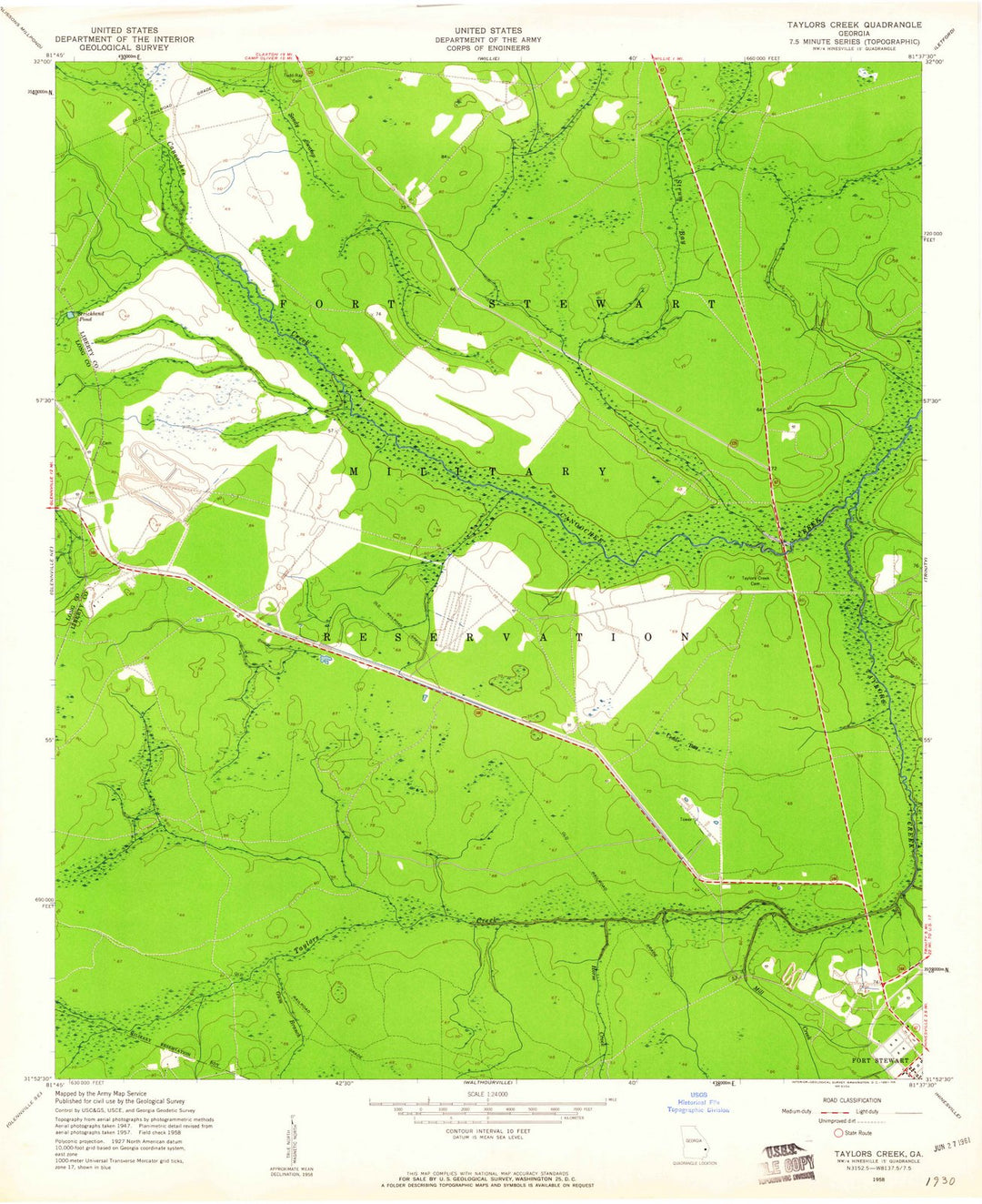 1958 Taylors Creek, GA - Georgia - USGS Topographic Map