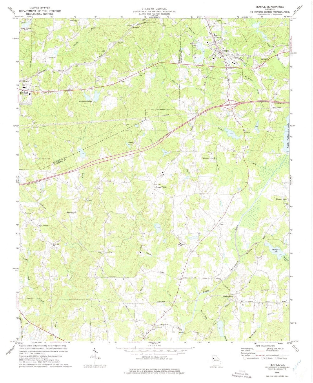 1973 Temple, GA - Georgia - USGS Topographic Map