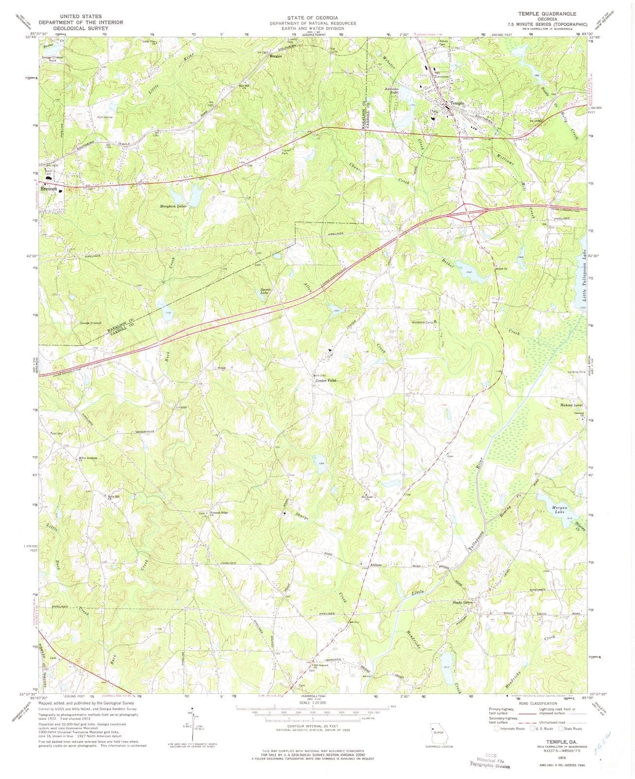 1973 Temple, GA - Georgia - USGS Topographic Map