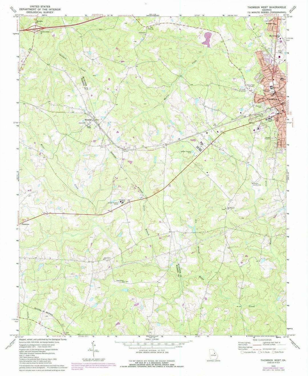 1972 Thomson West, GA - Georgia - USGS Topographic Map